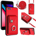 Étui de Téléphone Organiseur de Cartes avec Support Anneau et Longue Cordon, Pour iPhone 8 Plus / 7 Plus