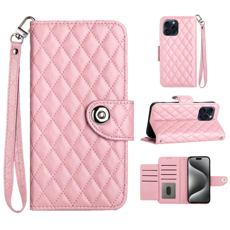 Étui de téléphone en cuir rabattable à texture losange avec cordon, pour iPhone 11, pour iPhone 11 Pro, pour iPhone XS / X, pour iPhone XR, pour iPhone XS Max, pour iPhone 8 Plus / 7 Plus / 6s Plus