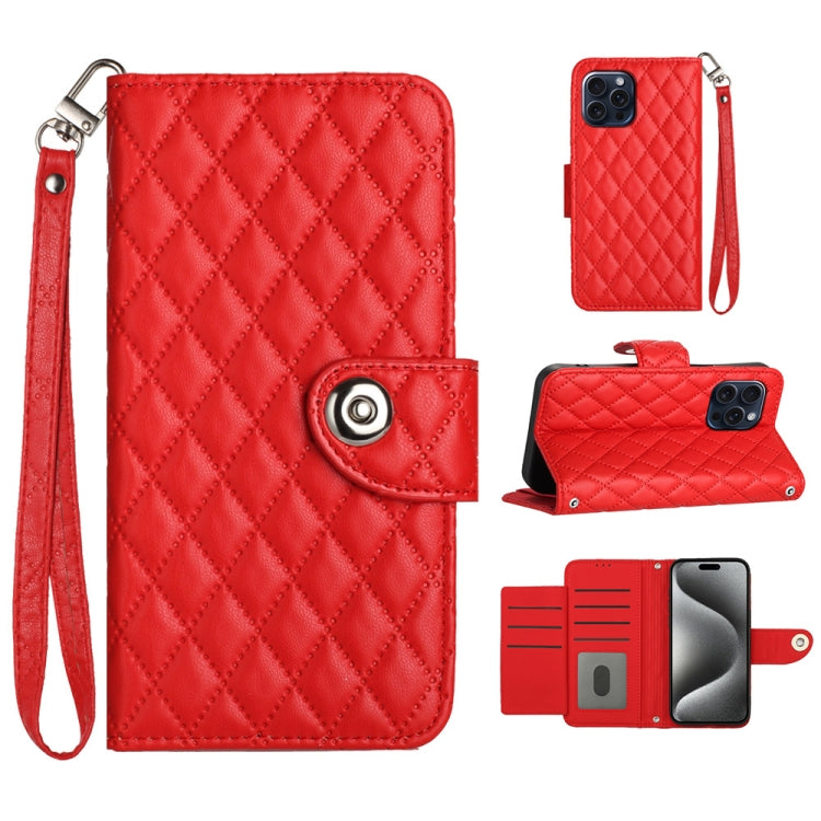 Étui de téléphone en cuir rabattable à texture losange avec cordon, pour iPhone 11, pour iPhone 11 Pro, pour iPhone XS / X, pour iPhone XR, pour iPhone XS Max, pour iPhone 8 Plus / 7 Plus / 6s Plus