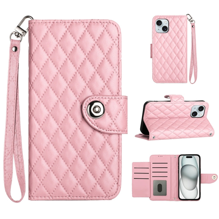 Étui de téléphone en cuir rabattable à texture losange avec cordon, pour iPhone 11, pour iPhone 11 Pro, pour iPhone XS / X, pour iPhone XR, pour iPhone XS Max, pour iPhone 8 Plus / 7 Plus / 6s Plus
