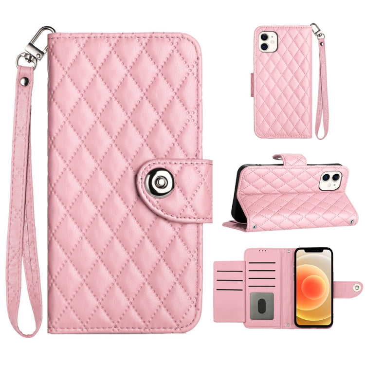Étui de téléphone en cuir rabattable à texture losange avec cordon, pour iPhone 11, pour iPhone 11 Pro, pour iPhone XS / X, pour iPhone XR, pour iPhone XS Max, pour iPhone 8 Plus / 7 Plus / 6s Plus