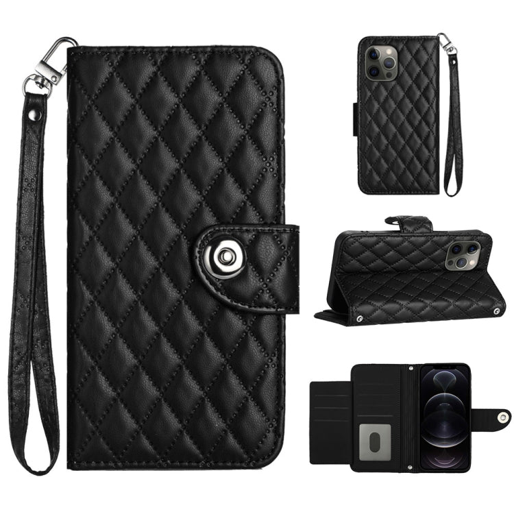Étui de téléphone en cuir rabattable à texture losange avec cordon, pour iPhone 11, pour iPhone 11 Pro, pour iPhone XS / X, pour iPhone XR, pour iPhone XS Max, pour iPhone 8 Plus / 7 Plus / 6s Plus