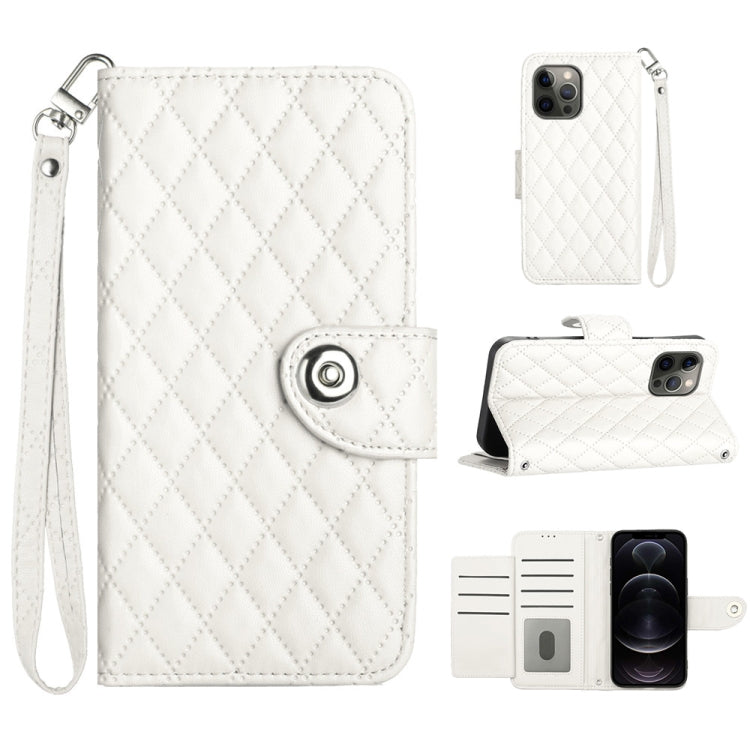Étui de téléphone en cuir rabattable à texture losange avec cordon, pour iPhone 11, pour iPhone 11 Pro, pour iPhone XS / X, pour iPhone XR, pour iPhone XS Max, pour iPhone 8 Plus / 7 Plus / 6s Plus