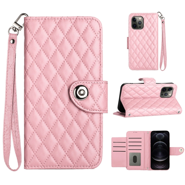 Étui de téléphone en cuir rabattable à texture losange avec cordon, pour iPhone 11, pour iPhone 11 Pro, pour iPhone XS / X, pour iPhone XR, pour iPhone XS Max, pour iPhone 8 Plus / 7 Plus / 6s Plus
