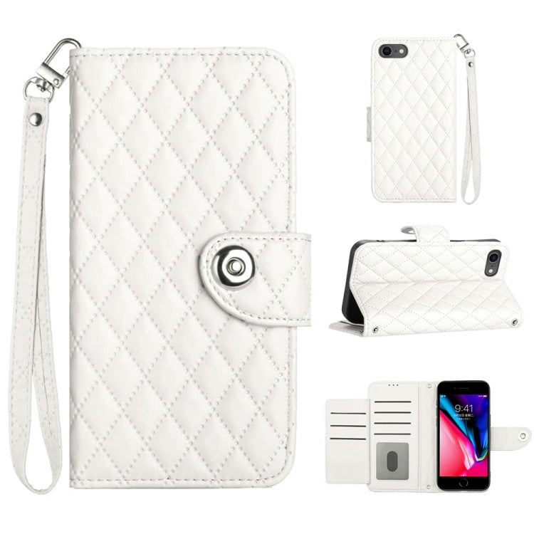 Étui de téléphone en cuir rabattable à texture losange avec cordon, pour iPhone 11, pour iPhone 11 Pro, pour iPhone XS / X, pour iPhone XR, pour iPhone XS Max, pour iPhone 8 Plus / 7 Plus / 6s Plus