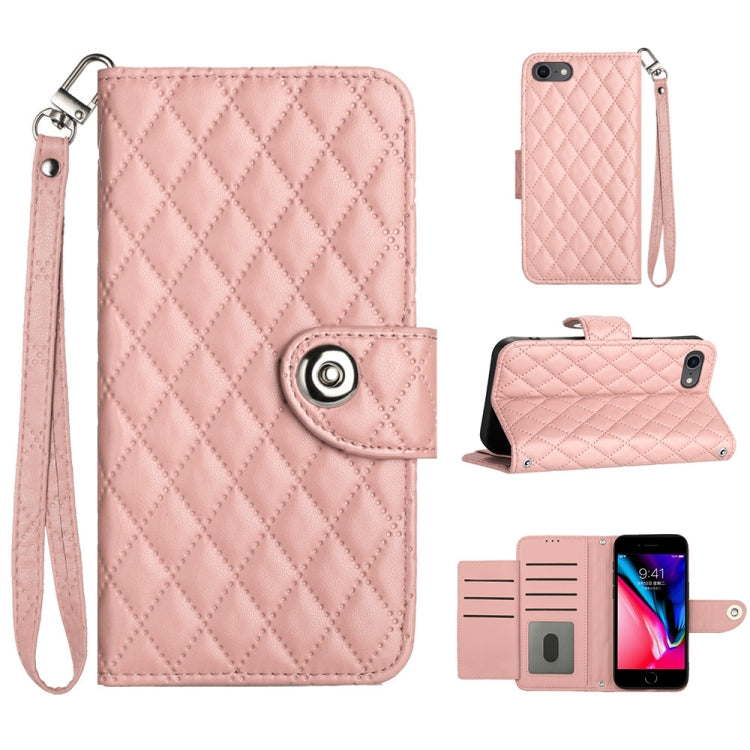 Étui de téléphone en cuir rabattable à texture losange avec cordon, pour iPhone 11, pour iPhone 11 Pro, pour iPhone XS / X, pour iPhone XR, pour iPhone XS Max, pour iPhone 8 Plus / 7 Plus / 6s Plus