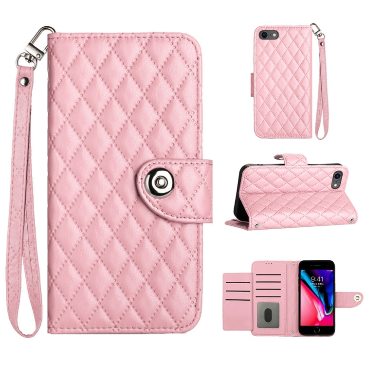 Étui de téléphone en cuir rabattable à texture losange avec cordon, pour iPhone 11, pour iPhone 11 Pro, pour iPhone XS / X, pour iPhone XR, pour iPhone XS Max, pour iPhone 8 Plus / 7 Plus / 6s Plus