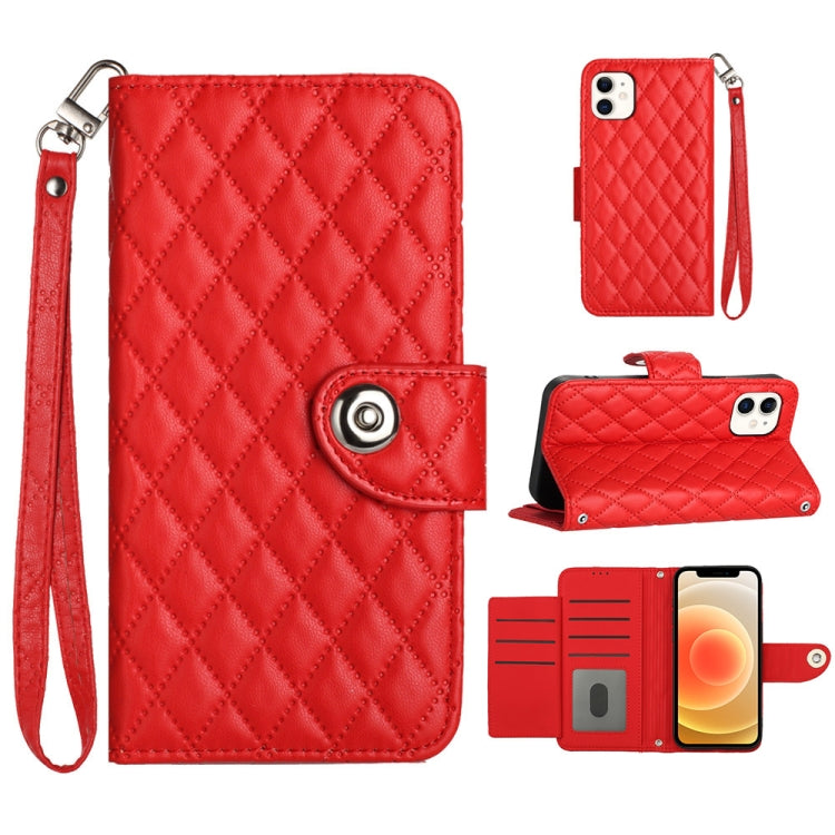 Étui de téléphone en cuir à texture rhombique avec lanière, pour iPhone 11, iPhone 11 Pro, iPhone XS / X, iPhone XR, iPhone XS Max, iPhone 8 Plus / 7 Plus / 6s Plus
