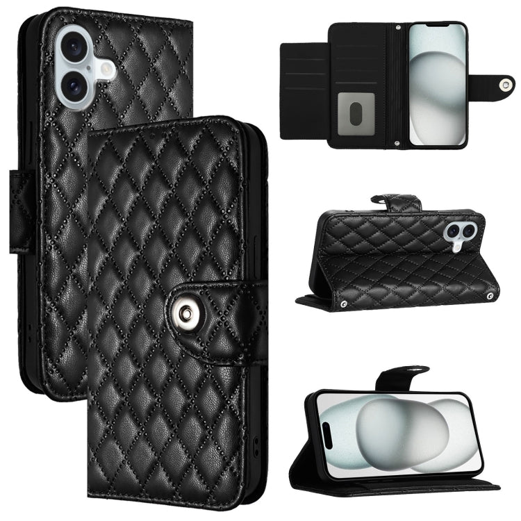 Étui de téléphone en cuir à rabat avec texture losange et cordon, Pour iPhone 17 Pro Max, Pour iPhone 17 Pro, Pour iPhone 17, Pour iPhone Air, Pour iPhone SE 2024, Pour iPhone 16 Pro Max, Pour iPhone 16 Pro, Pour iPhone 16 Plus