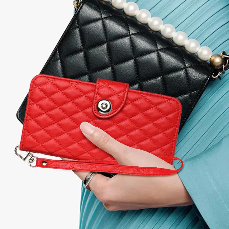 Étui de téléphone en cuir à rabat avec texture losange et cordon, Pour iPhone 17 Pro Max, Pour iPhone 17 Pro, Pour iPhone 17, Pour iPhone Air, Pour iPhone SE 2024, Pour iPhone 16 Pro Max, Pour iPhone 16 Pro, Pour iPhone 16 Plus