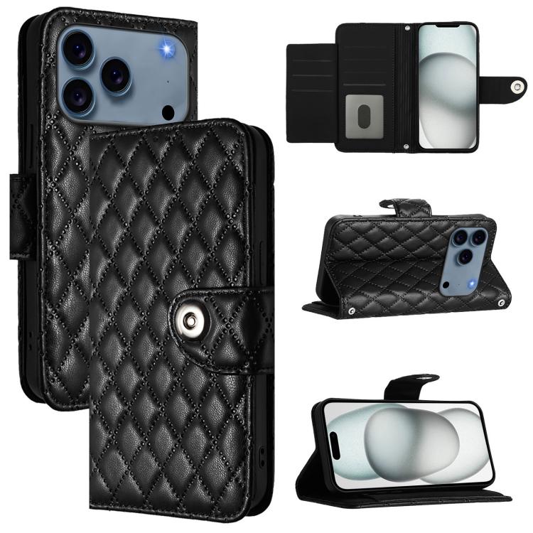Étui de téléphone en cuir à rabat avec texture losange et cordon, Pour iPhone 17 Pro Max, Pour iPhone 17 Pro, Pour iPhone 17, Pour iPhone Air, Pour iPhone SE 2024, Pour iPhone 16 Pro Max, Pour iPhone 16 Pro, Pour iPhone 16 Plus