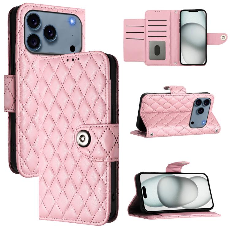 Étui de téléphone en cuir à rabat avec texture losange et cordon, Pour iPhone 17 Pro Max, Pour iPhone 17 Pro, Pour iPhone 17, Pour iPhone Air, Pour iPhone SE 2024, Pour iPhone 16 Pro Max, Pour iPhone 16 Pro, Pour iPhone 16 Plus