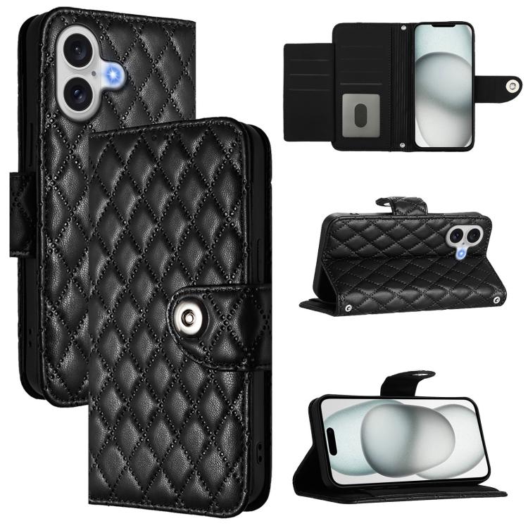 Étui de téléphone en cuir à rabat avec texture losange et cordon, Pour iPhone 17 Pro Max, Pour iPhone 17 Pro, Pour iPhone 17, Pour iPhone Air, Pour iPhone SE 2024, Pour iPhone 16 Pro Max, Pour iPhone 16 Pro, Pour iPhone 16 Plus