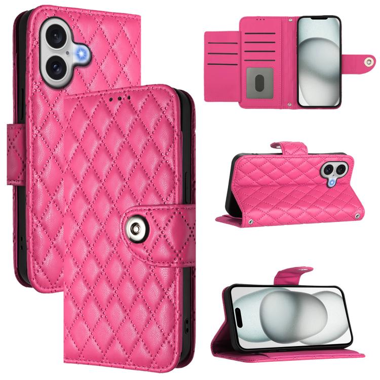 Étui de téléphone en cuir à rabat avec texture losange et cordon, Pour iPhone 17 Pro Max, Pour iPhone 17 Pro, Pour iPhone 17, Pour iPhone Air, Pour iPhone SE 2024, Pour iPhone 16 Pro Max, Pour iPhone 16 Pro, Pour iPhone 16 Plus
