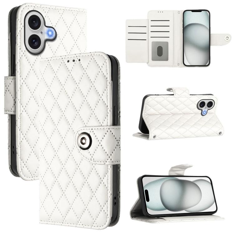 Étui de téléphone en cuir à rabat avec texture losange et cordon, Pour iPhone 17 Pro Max, Pour iPhone 17 Pro, Pour iPhone 17, Pour iPhone Air, Pour iPhone SE 2024, Pour iPhone 16 Pro Max, Pour iPhone 16 Pro, Pour iPhone 16 Plus