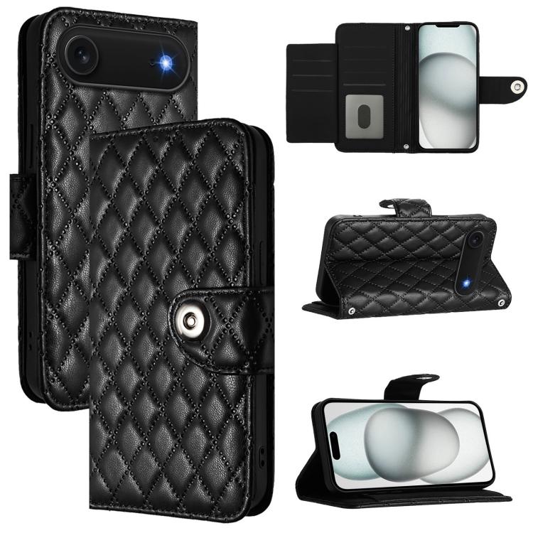 Étui de téléphone en cuir à rabat avec texture losange et cordon, Pour iPhone 17 Pro Max, Pour iPhone 17 Pro, Pour iPhone 17, Pour iPhone Air, Pour iPhone SE 2024, Pour iPhone 16 Pro Max, Pour iPhone 16 Pro, Pour iPhone 16 Plus