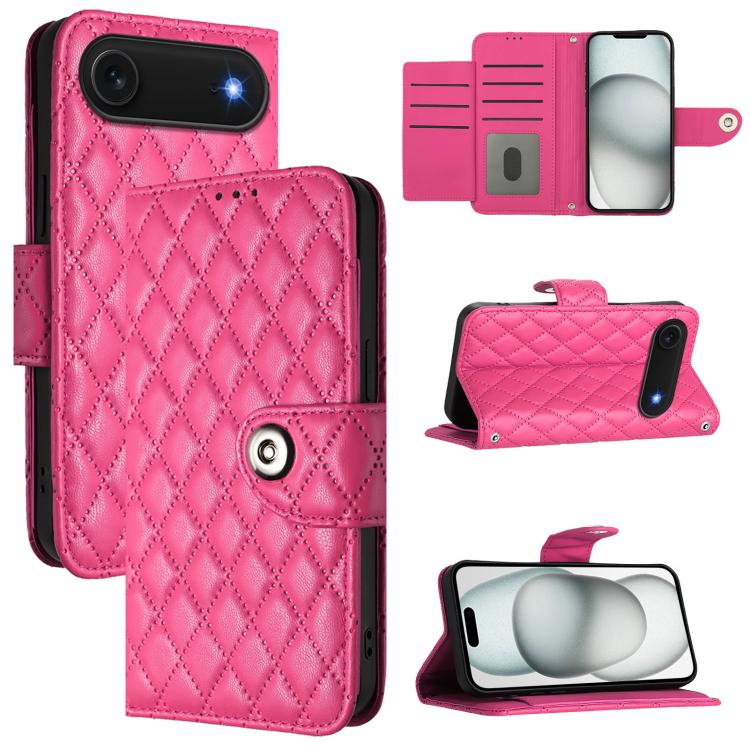 Étui de téléphone en cuir à rabat avec texture losange et cordon, Pour iPhone 17 Pro Max, Pour iPhone 17 Pro, Pour iPhone 17, Pour iPhone Air, Pour iPhone SE 2024, Pour iPhone 16 Pro Max, Pour iPhone 16 Pro, Pour iPhone 16 Plus