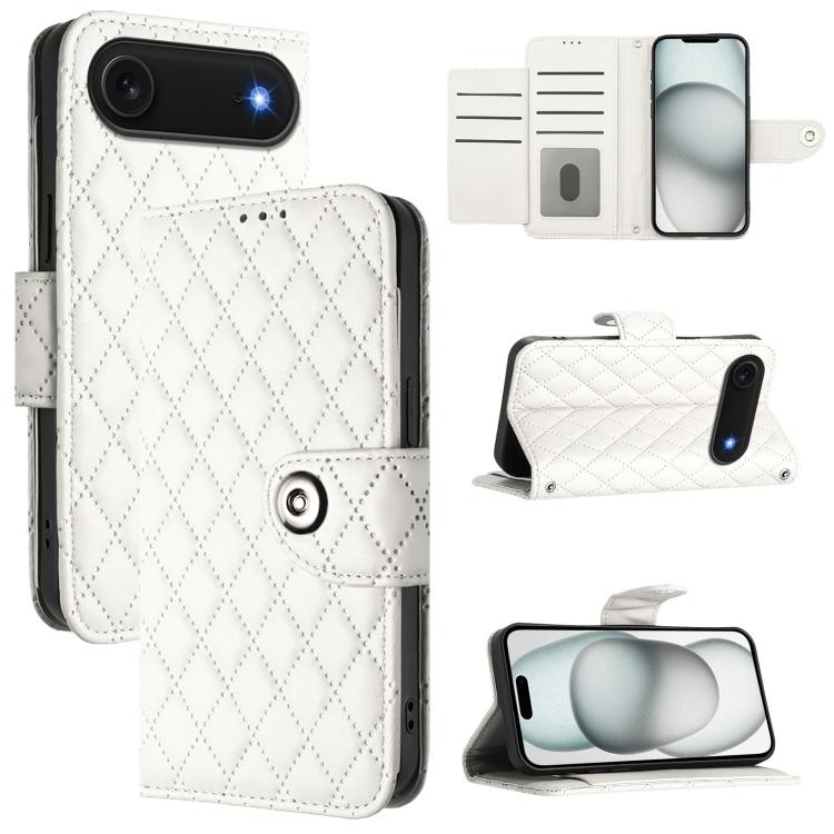 Étui de téléphone en cuir à rabat avec texture losange et cordon, Pour iPhone 17 Pro Max, Pour iPhone 17 Pro, Pour iPhone 17, Pour iPhone Air, Pour iPhone SE 2024, Pour iPhone 16 Pro Max, Pour iPhone 16 Pro, Pour iPhone 16 Plus