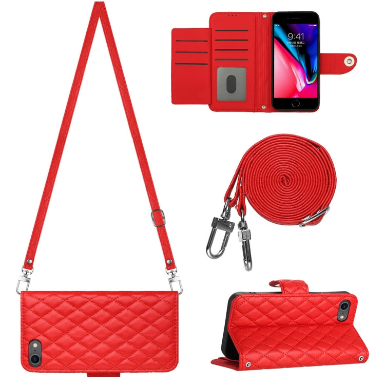 Rhombic Texture Flip Leather Phone Case with Long Lanyard, For iPhone SE 2022 / 2020 / 8 / 7, For iPhone 13 Pro Max, For iPhone 13 Pro, For iPhone 13, For iPhone 12 / 12 Pro, For iPhone 12 Pro Max, For iPhone 11