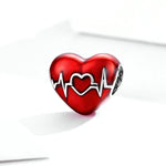 Pendentif en argent sterling S925, battement de cœur d'amour, illustration de ligne de cœur d'amour rouge, perles, accessoires de bracelet et collier DIY