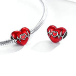 Pendentif en argent sterling S925, battement de cœur d'amour, illustration de ligne de cœur d'amour rouge, perles, accessoires de bracelet et collier DIY