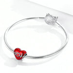 Pendentif en argent sterling S925, battement de cœur d'amour, illustration de ligne de cœur d'amour rouge, perles, accessoires de bracelet et collier DIY