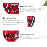 Pendentif en argent sterling S925, battement de cœur d'amour, illustration de ligne de cœur d'amour rouge, perles, accessoires de bracelet et collier DIY