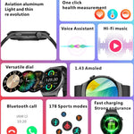 Montre connectée sport QX10 1,43 pouce BT5.2, suivi du sommeil, de la fréquence cardiaque, de l'oxygène sanguin et de la pression artérielle