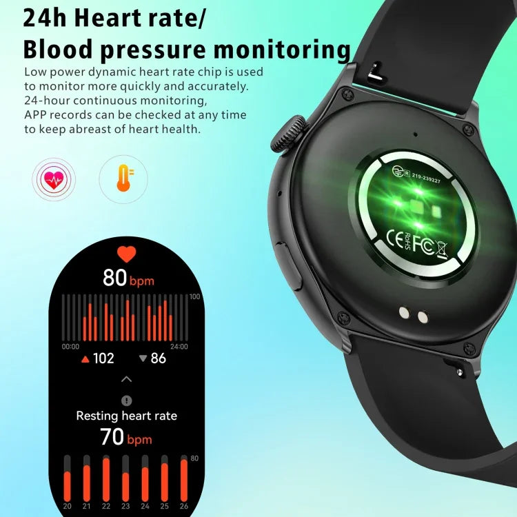 Montre connectée sport QX10 1,43 pouce BT5.2, suivi du sommeil, de la fréquence cardiaque, de l'oxygène sanguin et de la pression artérielle