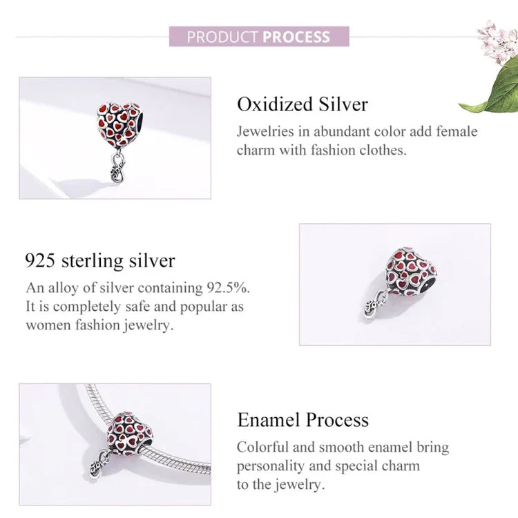 Accessoires de bracelet et collier DIY en argent sterling 925 avec perles cœur rouges