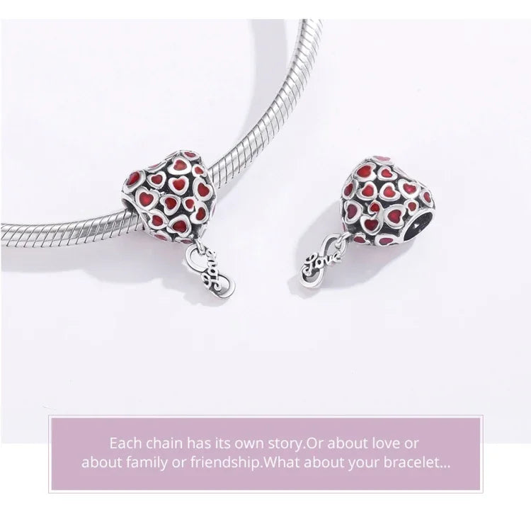 Accessoires de bracelet et collier DIY en argent sterling 925 avec perles cœur rouges