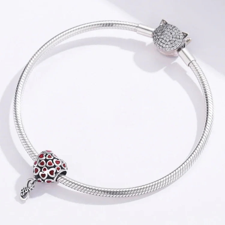 Accessoires de bracelet et collier DIY en argent sterling 925 avec perles cœur rouges
