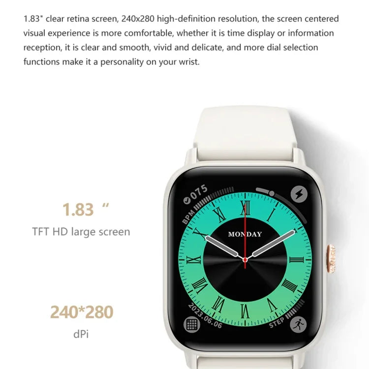 Montre connectée sport QS13 1,83 pouce BT5.2, compatible appels Bluetooth / suivi du sommeil, glycémie, saturation en oxygène, fréquence cardiaque et pression artérielle