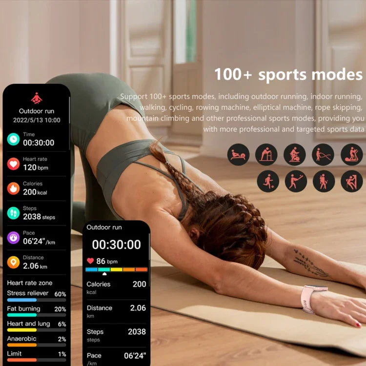 Montre connectée sport QS13 1,83 pouce BT5.2, compatible appels Bluetooth / suivi du sommeil, glycémie, saturation en oxygène, fréquence cardiaque et pression artérielle