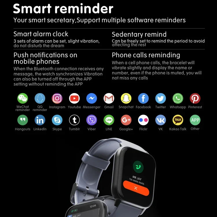 Montre connectée sport QS16 Pro 1,83 pouce BT5.0, compatible appels Bluetooth / suivi du sommeil, saturation en oxygène, température, fréquence cardiaque et pression artérielle