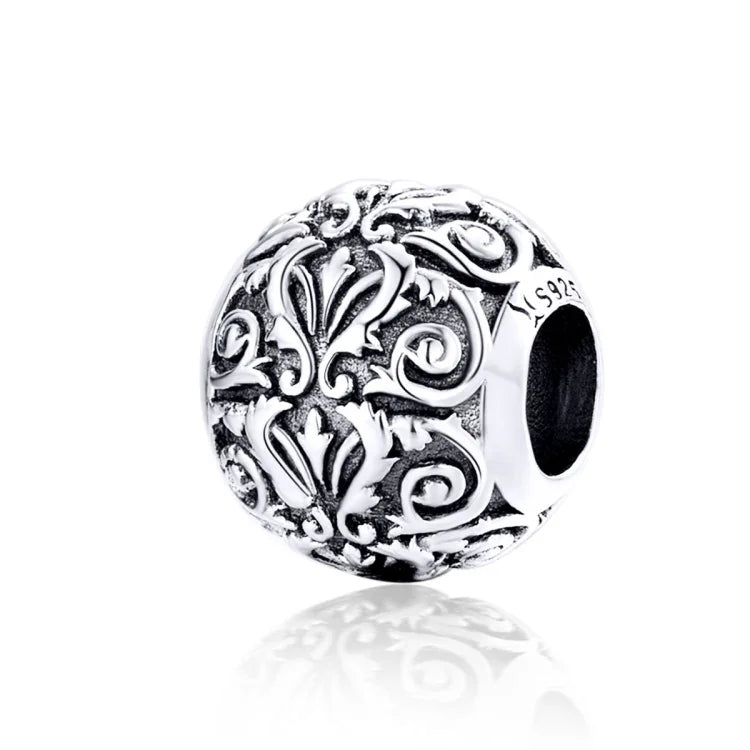 Perles texturées fleurs rétro en argent sterling S925, accessoires de bracelet collier DIY