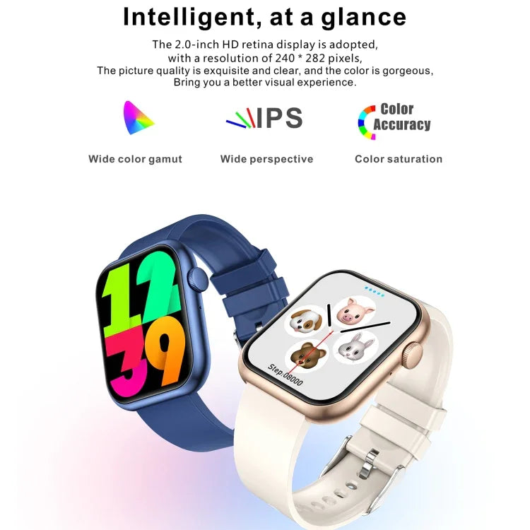 Montre connectée de sport QX7 Pro 2 pouces BT5.2, compatible avec les appels Bluetooth, le suivi du sommeil, de la glycémie, de l'oxygénation sanguine, de la température, de la fréquence cardiaque et de la pression artérielle.