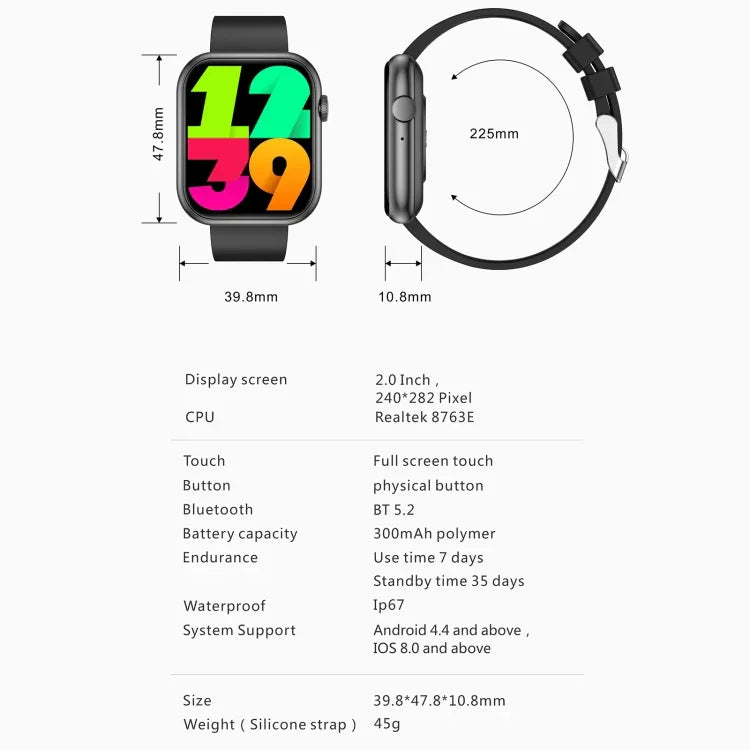 Montre connectée de sport QX7 Pro 2 pouces BT5.2, compatible avec les appels Bluetooth, le suivi du sommeil, de la glycémie, de l'oxygénation sanguine, de la température, de la fréquence cardiaque et de la pression artérielle.