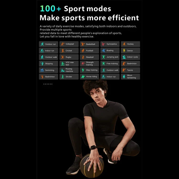 Montre connectée de sport QX9 1,96 pouce BT5.2, compatible avec les appels Bluetooth, le suivi du sommeil, la saturation en oxygène, la fréquence cardiaque et la pression artérielle.