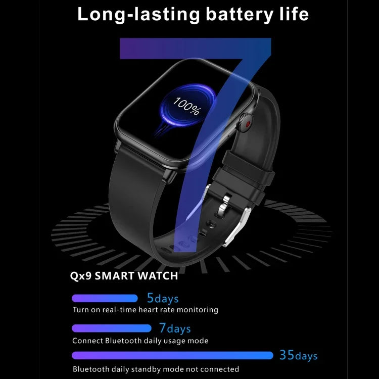 Montre connectée de sport QX9 1,96 pouce BT5.2, compatible avec les appels Bluetooth, le suivi du sommeil, la saturation en oxygène, la fréquence cardiaque et la pression artérielle.