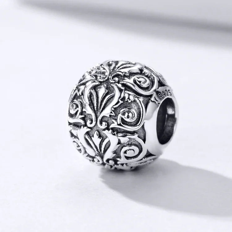 Perles texturées fleurs rétro en argent sterling S925, accessoires de bracelet collier DIY