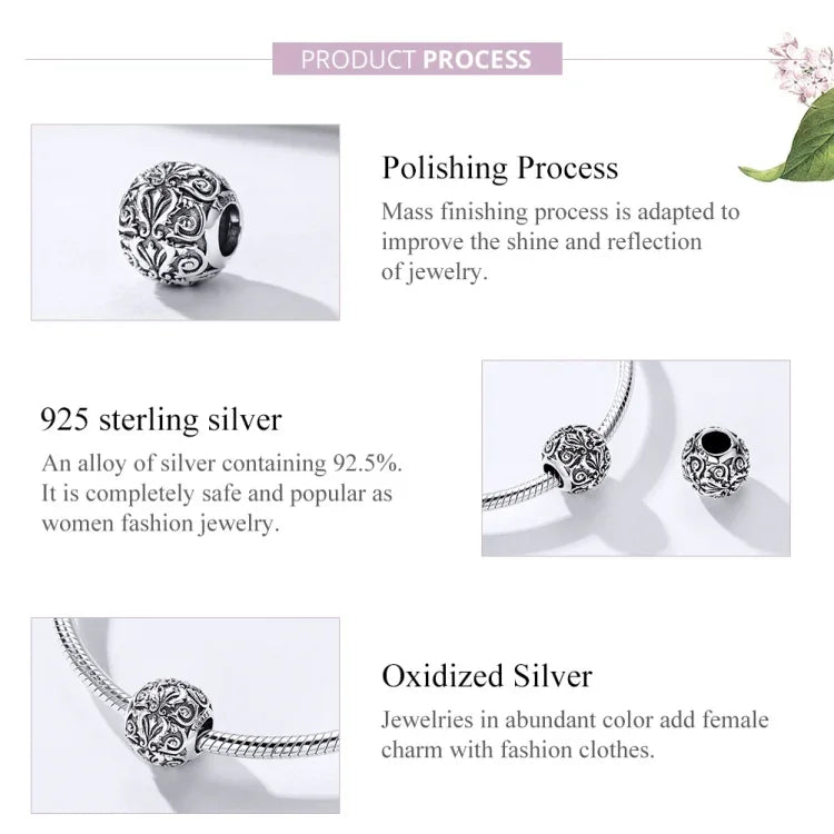 Perles texturées fleurs rétro en argent sterling S925, accessoires de bracelet collier DIY