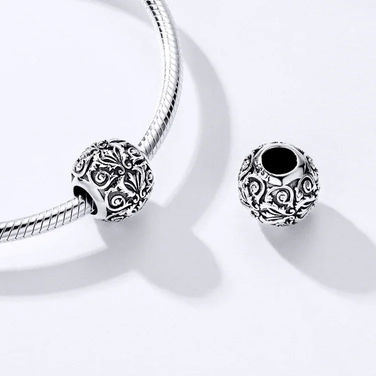 Perles texturées fleurs rétro en argent sterling S925, accessoires de bracelet collier DIY