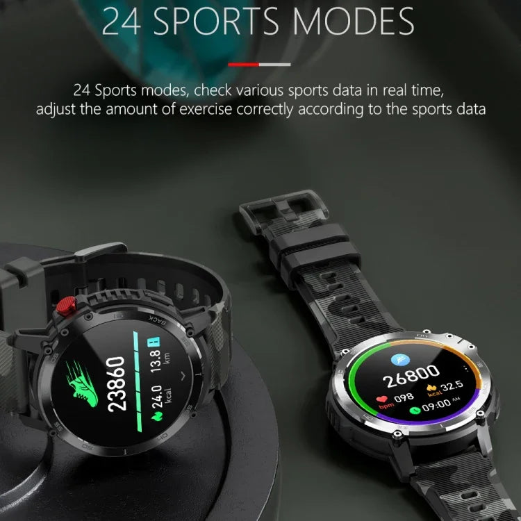 Montre connectée Bluetooth C22 avec écran rond de 1,6 pouce, prise en charge du suivi de la santé et 24 modes sportifs