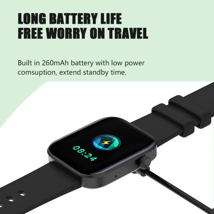 Montre connectée P43 avec écran TFT de 1,8 pouce, Bluetooth, prise en charge du suivi de la fréquence cardiaque et plus de 100 modes sportifs