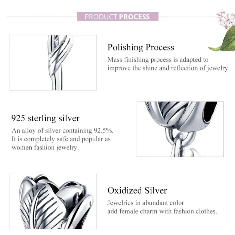 Perles de tulipe en argent sterling S925 pour bracelet et collier DIY
