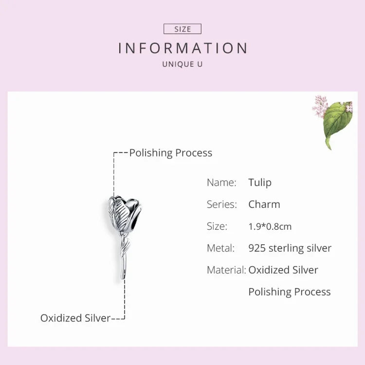 Perles de tulipe en argent sterling S925 pour bracelet et collier DIY