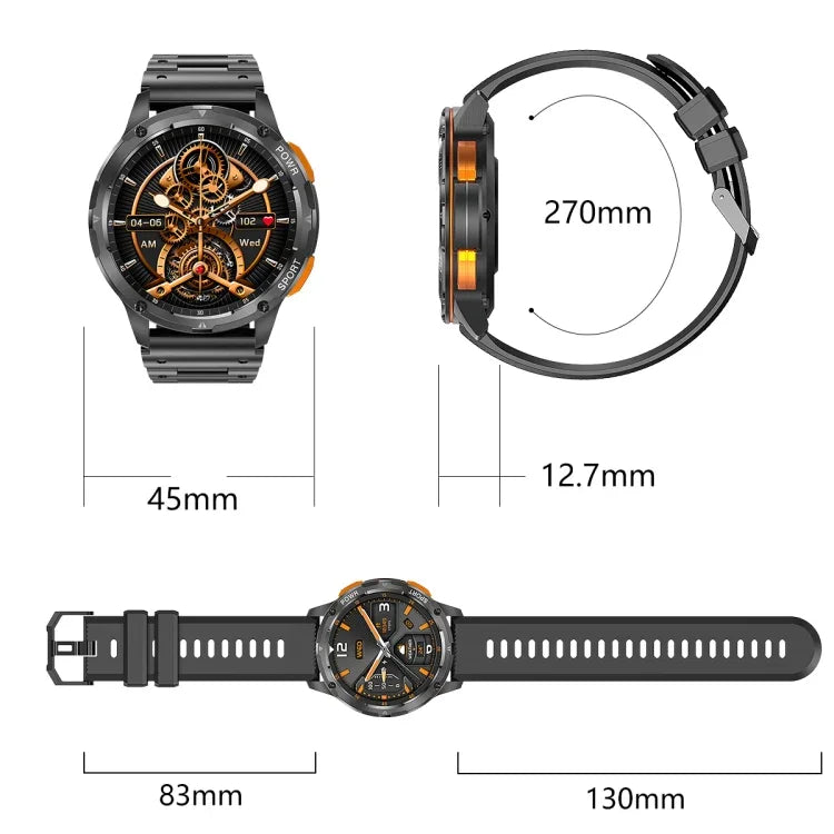 Montre connectée AK59 avec écran rond AMLOED de 1,43 pouce et bracelet en acier