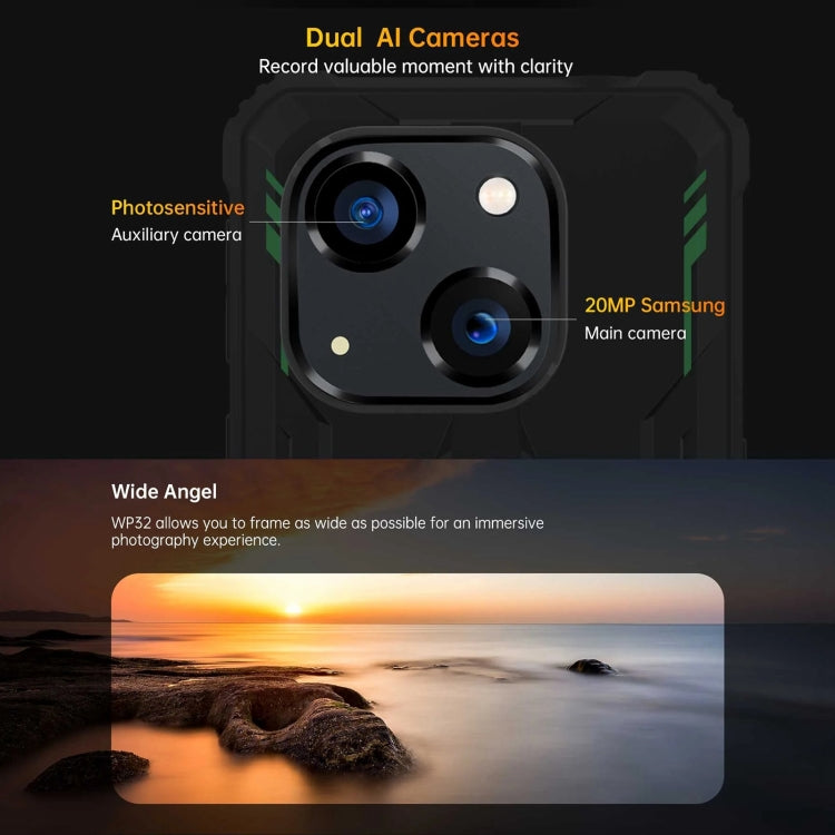 Oukitel WP32, IP68/IP69K, écran 5,93 pouces, Android 13, processeur octocœur Unisoc Tiger T606, NFC, OTG, réseau 4G, 4 Go de RAM + 128 Go de stockage