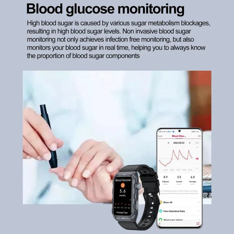 TK79 1.47 inch IP68 Waterproof Smart Watch, Support ECG / Blood Glucose / Blood Oxygen Monitoring / Uric Acid